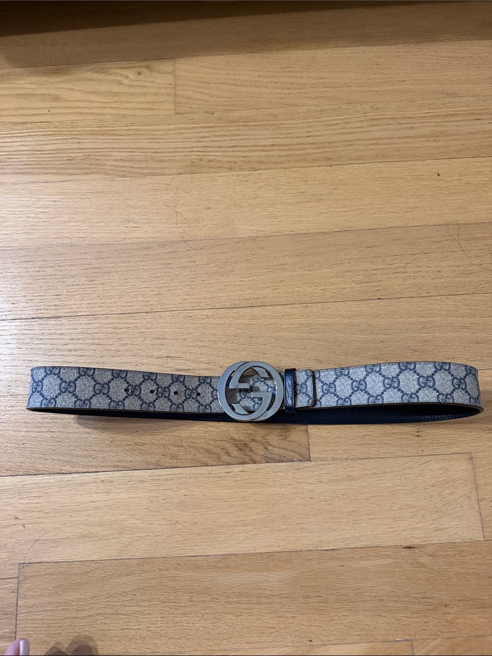 Gucci Beige GG Monogram Belt with Silver Interlocking Buckle